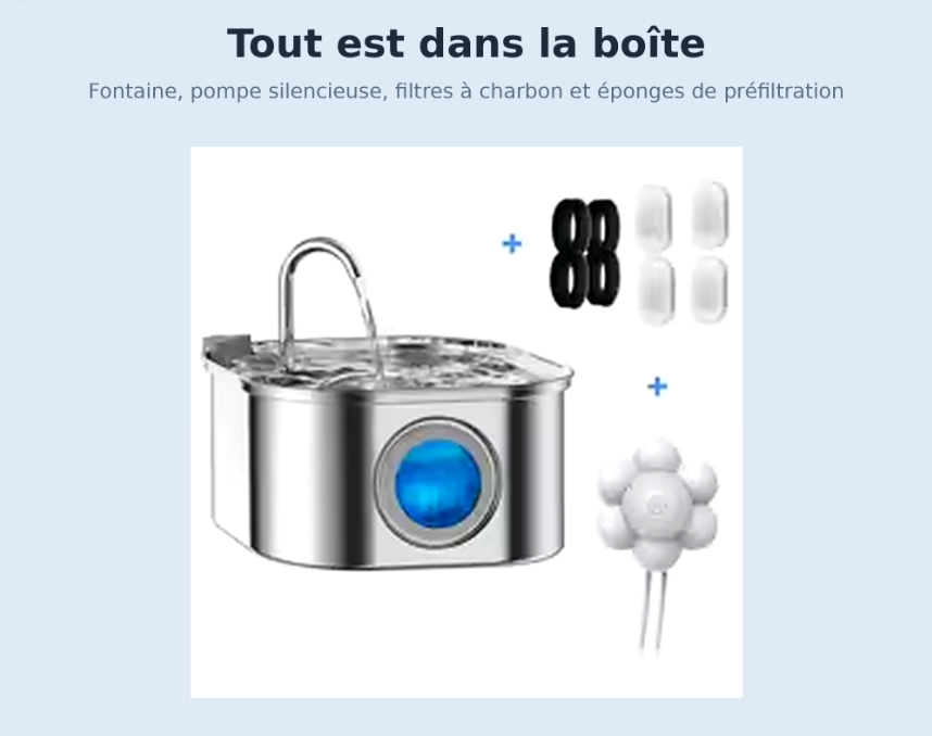 Fontaine à Eau pour Chat en Acier Inoxydable — 3,2 L, Filtrée & Silencieuse